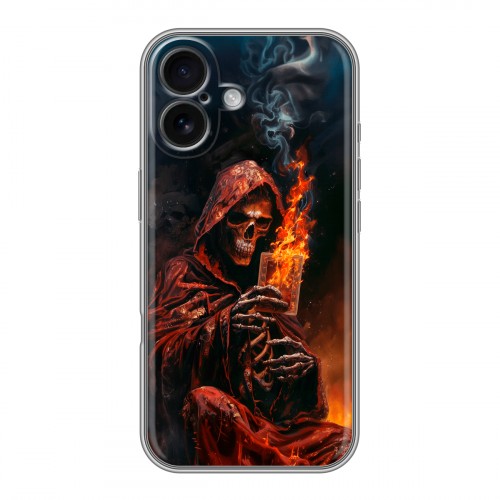 Полупрозрачный дизайнерский пластиковый чехол для Iphone 16 Скелет и карты