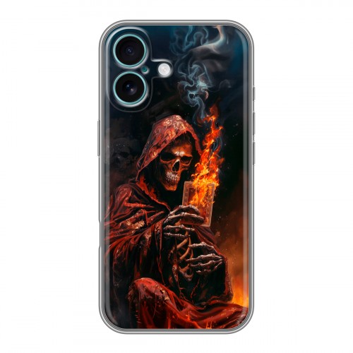 Полупрозрачный дизайнерский пластиковый чехол для Iphone 16 Plus Скелет и карты