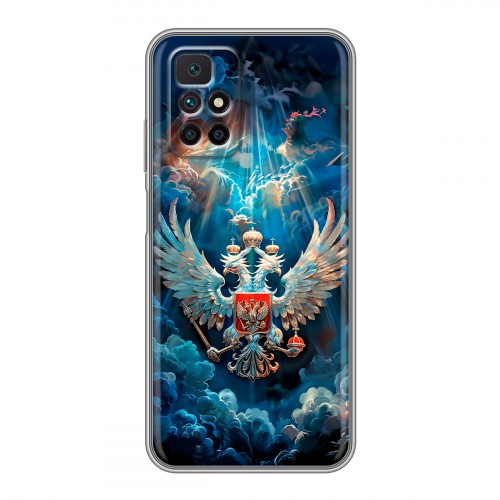 Полупрозрачный дизайнерский силиконовый чехол для Xiaomi Redmi 10 Герб флаг России