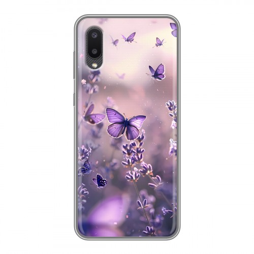 Дизайнерский силиконовый чехол для Samsung Galaxy A02 бабочки и лаванда