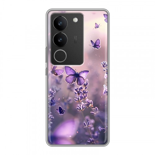 Дизайнерский силиконовый с усиленными углами чехол для Vivo V29 бабочки и лаванда