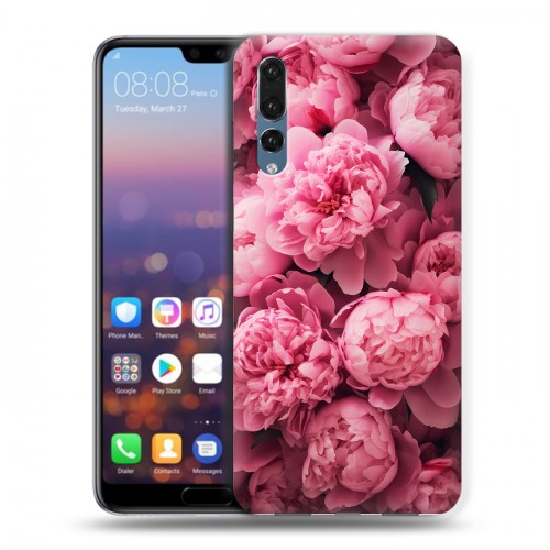 Полупрозрачный дизайнерский силиконовый с усиленными углами чехол для Huawei P20 Pro цветы пионы