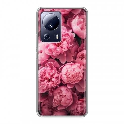 Полупрозрачный дизайнерский силиконовый чехол для Xiaomi 13 Lite цветы пионы