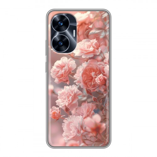 Полупрозрачный дизайнерский силиконовый чехол для Realme C55 Розовые розы