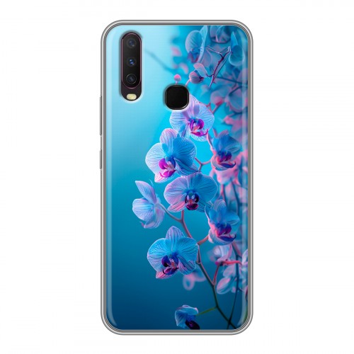 Полупрозрачный дизайнерский силиконовый чехол для Vivo Y17 голубые орхидеи