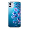 Полупрозрачный дизайнерский силиконовый чехол для Iphone 11 голубые орхидеи