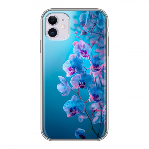 Полупрозрачный дизайнерский силиконовый чехол для Iphone 11 голубые орхидеи
