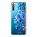 Полупрозрачный дизайнерский силиконовый чехол для Huawei Y8p голубые орхидеи