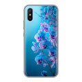 Полупрозрачный дизайнерский силиконовый чехол для Xiaomi RedMi 9A голубые орхидеи