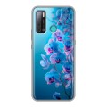 Полупрозрачный дизайнерский силиконовый с усиленными углами чехол для Tecno Pouvoir 4 голубые орхидеи