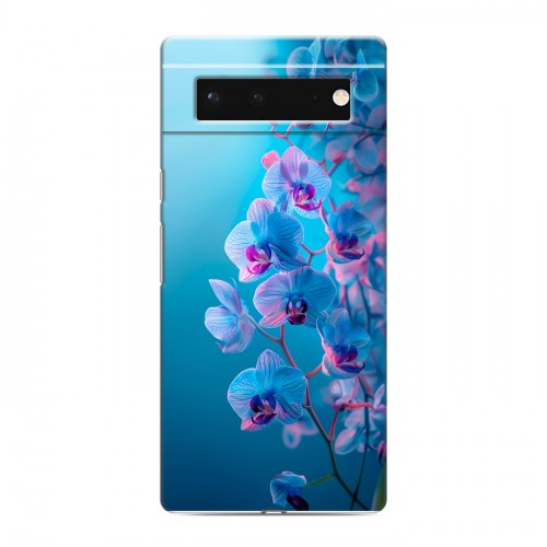 Полупрозрачный дизайнерский силиконовый чехол для Google Pixel 6 голубые орхидеи