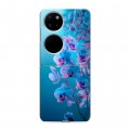 Полупрозрачный дизайнерский пластиковый чехол для Huawei P50 Pocket голубые орхидеи
