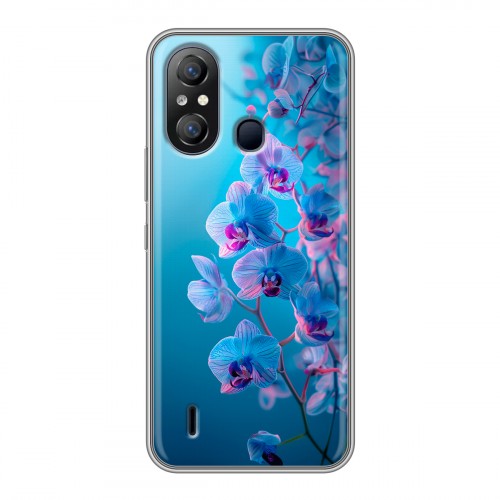 Полупрозрачный дизайнерский пластиковый чехол для Itel A49 голубые орхидеи