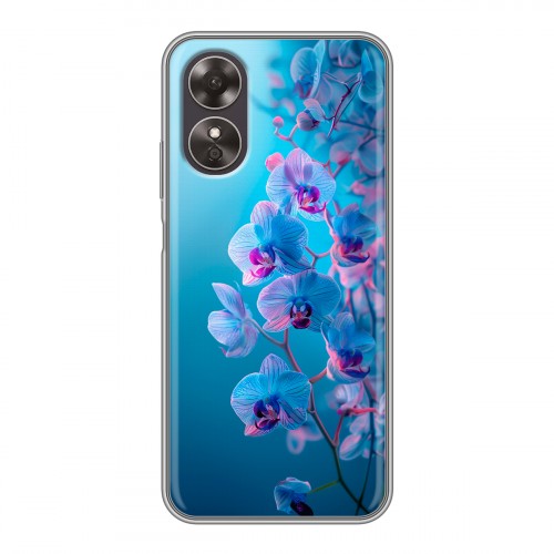 Полупрозрачный дизайнерский пластиковый чехол для OPPO A17 голубые орхидеи