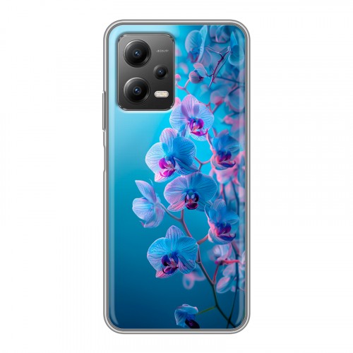 Полупрозрачный дизайнерский силиконовый чехол для Xiaomi Poco X5 голубые орхидеи