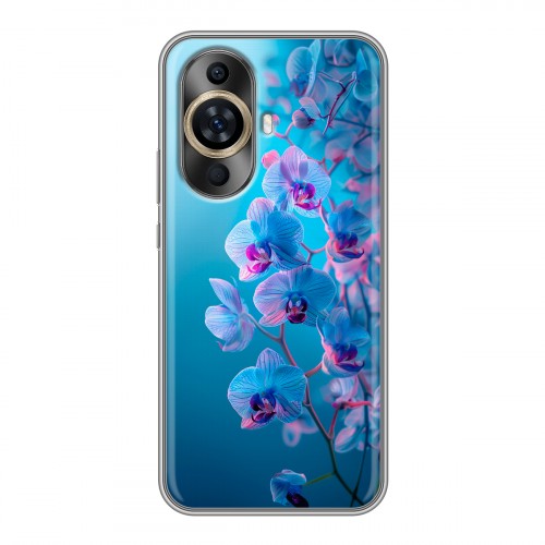 Полупрозрачный дизайнерский силиконовый чехол для Huawei Nova 11 голубые орхидеи