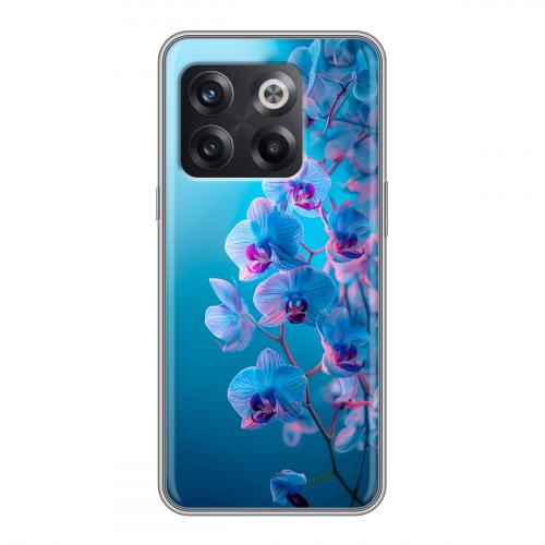 Полупрозрачный дизайнерский пластиковый чехол для OnePlus 10T голубые орхидеи