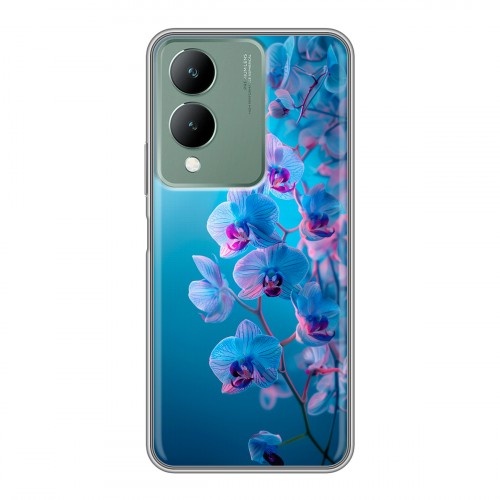 Полупрозрачный дизайнерский силиконовый чехол для Vivo Y17s голубые орхидеи