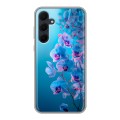 Полупрозрачный дизайнерский пластиковый чехол для Samsung Galaxy A35 голубые орхидеи