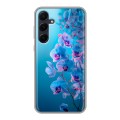Полупрозрачный дизайнерский пластиковый чехол для Samsung Galaxy A55 голубые орхидеи