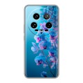 Полупрозрачный дизайнерский пластиковый чехол для Xiaomi 14 Ultra голубые орхидеи