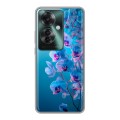 Полупрозрачный дизайнерский пластиковый чехол для Oppo Reno 11F голубые орхидеи