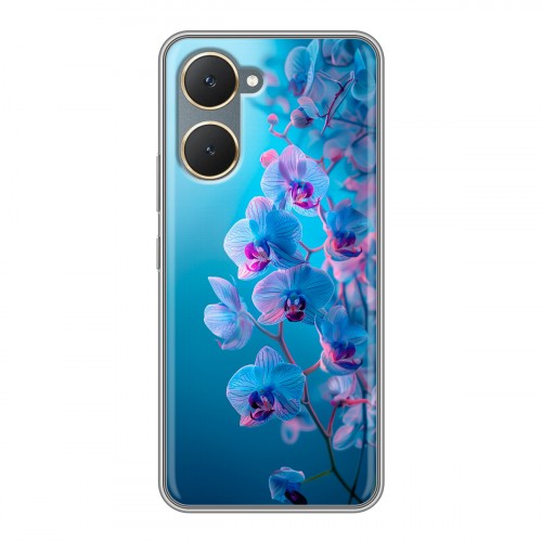 Полупрозрачный дизайнерский пластиковый чехол для Vivo Y03 голубые орхидеи