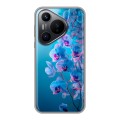 Полупрозрачный дизайнерский пластиковый чехол для Huawei Pura 70 голубые орхидеи