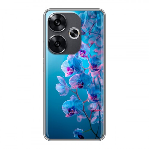Полупрозрачный дизайнерский пластиковый чехол для Xiaomi Redmi Turbo 3 голубые орхидеи