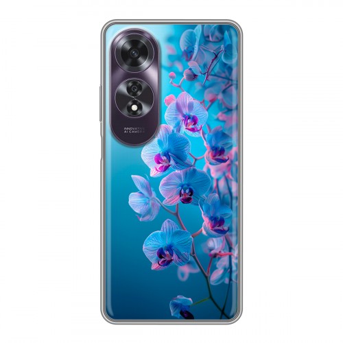 Полупрозрачный дизайнерский пластиковый чехол для OPPO A60 голубые орхидеи