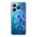 Полупрозрачный дизайнерский силиконовый чехол для Realme C63 голубые орхидеи