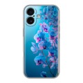 Полупрозрачный дизайнерский пластиковый чехол для Iphone 16 голубые орхидеи