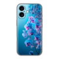 Полупрозрачный дизайнерский пластиковый чехол для Iphone 16 Plus голубые орхидеи