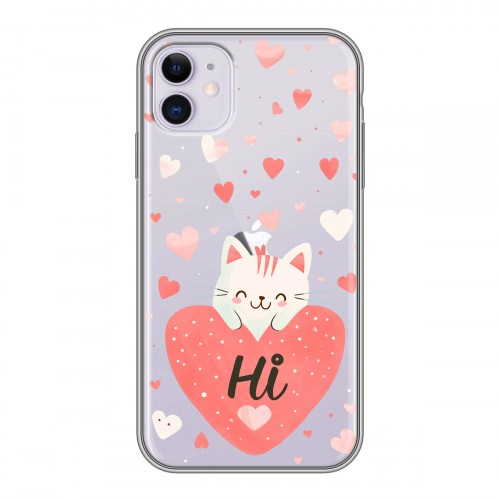 Полупрозрачный дизайнерский силиконовый чехол для Iphone 11 котенок и сердечко