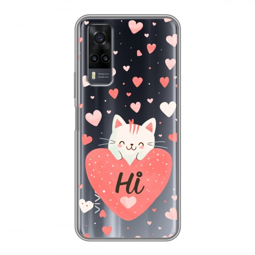 Полупрозрачный дизайнерский пластиковый чехол для Vivo Y31 котенок и сердечко