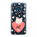 Полупрозрачный дизайнерский силиконовый с усиленными углами чехол для Nokia XR20 котенок и сердечко