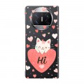 Полупрозрачный дизайнерский пластиковый чехол для Huawei Mate X3 котенок и сердечко