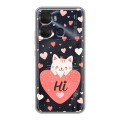 Полупрозрачный дизайнерский пластиковый чехол для Itel P40 котенок и сердечко