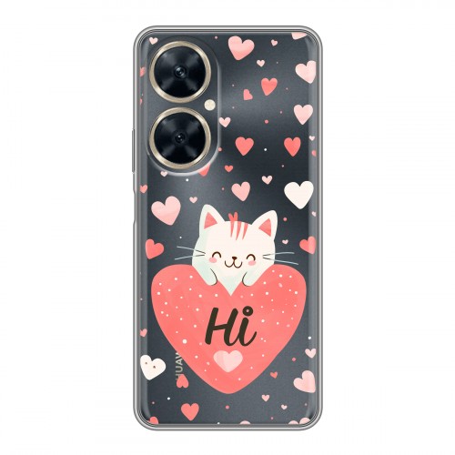 Полупрозрачный дизайнерский пластиковый чехол для Huawei Nova 11i котенок и сердечко