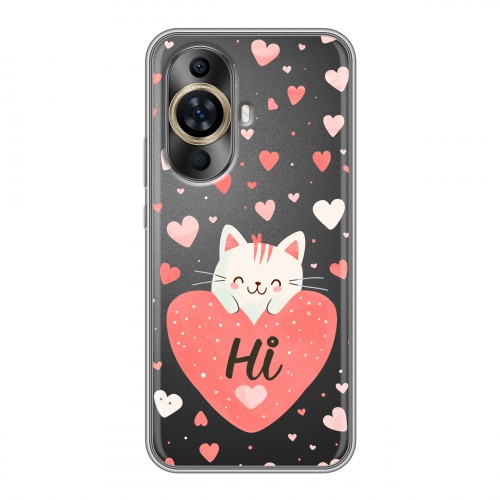 Полупрозрачный дизайнерский силиконовый чехол для Huawei Nova 11 котенок и сердечко