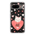 Полупрозрачный дизайнерский пластиковый чехол для Google Pixel 8 котенок и сердечко