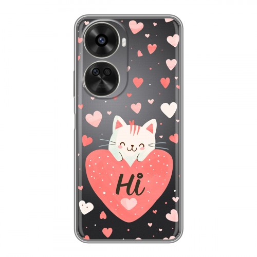 Полупрозрачный дизайнерский пластиковый чехол для Huawei Nova 11 SE котенок и сердечко