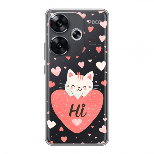 Полупрозрачный дизайнерский пластиковый чехол для Xiaomi Redmi Turbo 3 котенок и сердечко