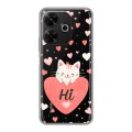 Полупрозрачный дизайнерский пластиковый чехол для RedMi 13 4G котенок и сердечко