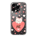 Полупрозрачный дизайнерский пластиковый чехол для Iphone 16 Pro котенок и сердечко