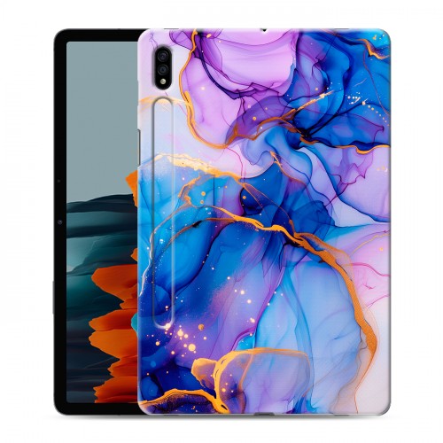 Дизайнерский силиконовый чехол для Samsung Galaxy Tab S7 синий мрамор