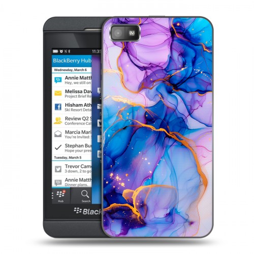 Дизайнерский пластиковый чехол для BlackBerry Z10 синий мрамор