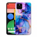 Дизайнерский пластиковый чехол для Google Pixel 5 синий мрамор