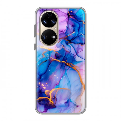 Дизайнерский силиконовый чехол для Huawei P50 Pro синий мрамор