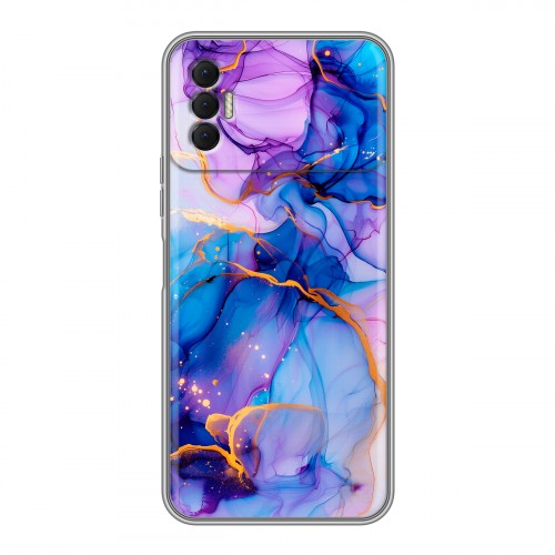 Дизайнерский силиконовый чехол для Tecno Spark 8P синий мрамор